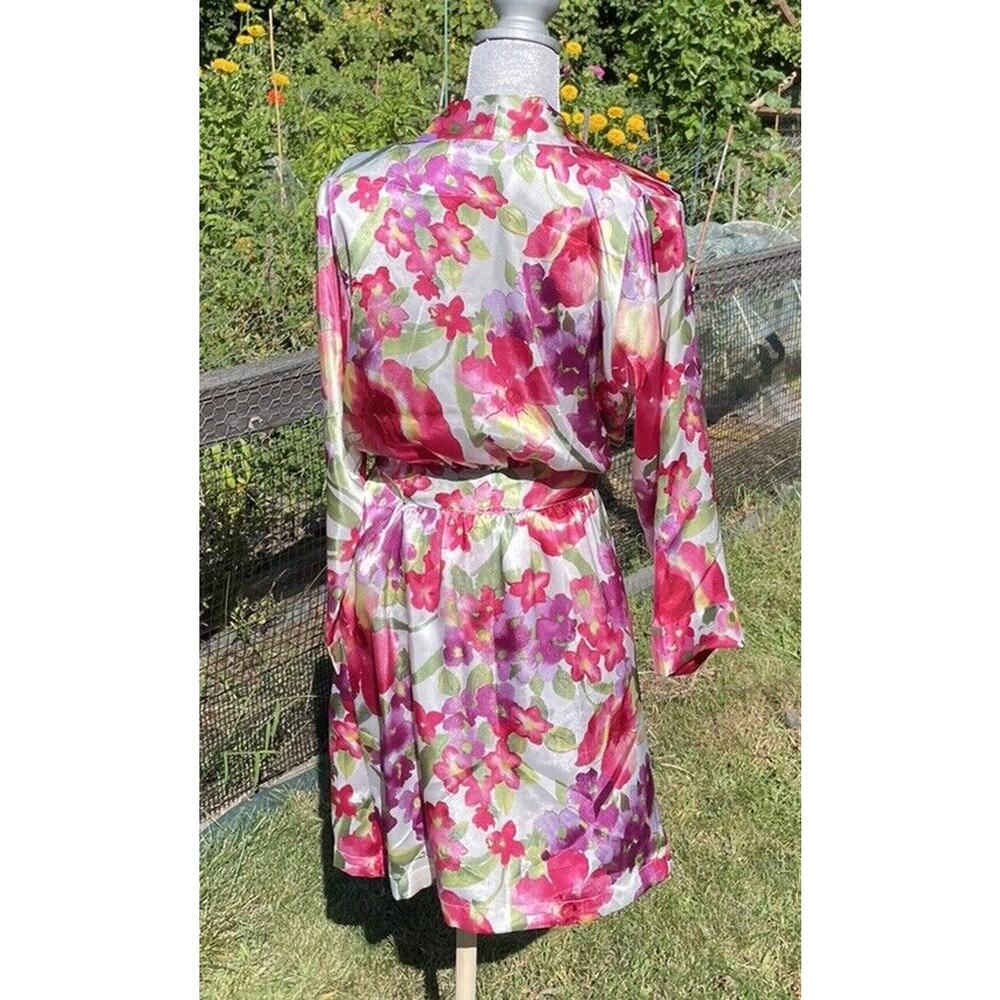 Vintage Morgan Taylor Slip Dress Peignoir Robe Lingerie Set M Pink Floral Satin - Picture 10 of 11
